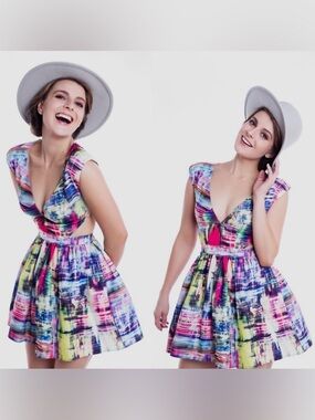 Mustard Seed Multicolor Abstract Print Mini Dress